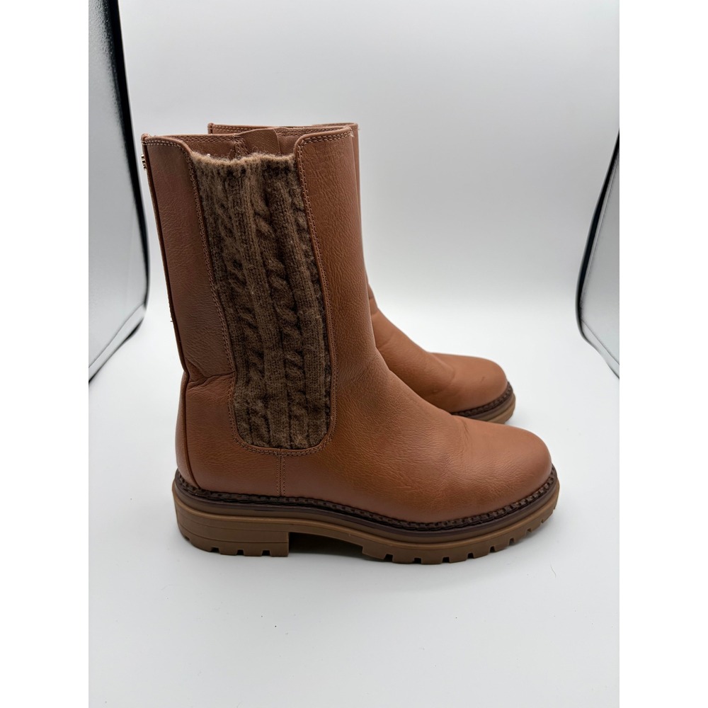 Sam & Libby Boots Women 8 Brown Cable Knit Lug Sole Zip